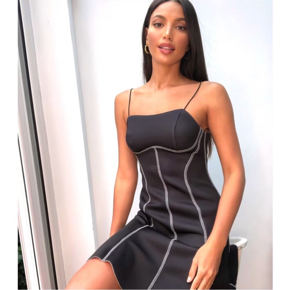 ASOS DESIGN Tall 4 Exclusive Contrast Stitch Cami Skater Mini Dress in Black